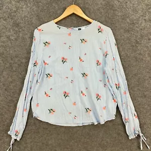 H&M Womens Top Size 10 Blue Floral Striped Long Sleeve Viscose Shirt 38418 - Picture 1 of 12