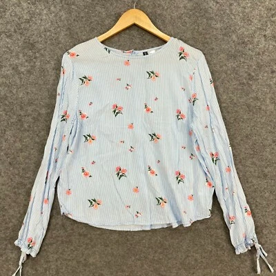 H&M Womens Top Size 10 Blue Floral Striped Long Sleeve Viscose Shirt 38418 - Image 1 of 4