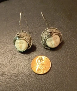 Shano Round Sterling Silver Carved Face Garnet Earrings - Picture 1 of 7