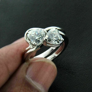 2.0CT Heart Shape 2-Simulate Diamond Engagement Wedding Ring 14K White Gold Over - Picture 1 of 5
