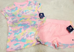 CHAMPION AUTHENTIC BIG GIRL'S TEE & CAMOUFLAGE SHORTS SET, PINK CANDY, SZ L - Picture 1 of 1