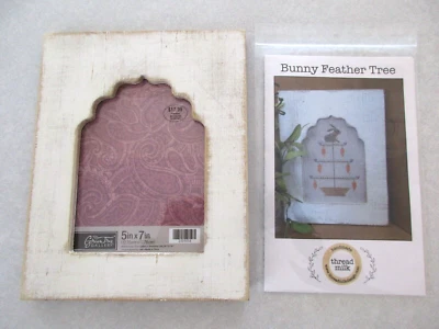 Thread Milk Design Bunny Feather Tree Primitive Cross Stitch Pattern + Frame LOT - Image 1 of 2