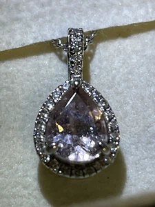 ANGARA Morganite Teardrop Pendant with Diamond Halo in 14K Solid Gld w/papers - Picture 1 of 9