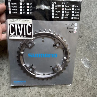 Shimano Deore LX M583 36t 104mm XT M771 triple Chainring Black NEW Vintage NOS - Image 1 of 4