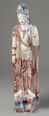 中国古董木制观音雕像 - 48 英寸高原版多色 — 第 1/4 张图片