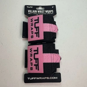 Tuff Villian Handgelenkbandagen 16" schwarz pink Streifen neu Heben Krafttraining - Bild 1 von 3