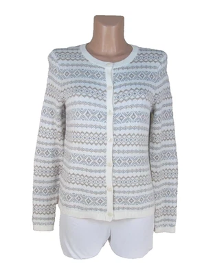 TALBOTS Size S Metallic Gold Silver Ivory Fair Isle Nordic Cardigan Sweater - Image 1 of 4