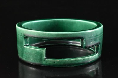 T978:日本 Raku-ware 绿色釉面折叠风扇悬挂架展示 — 第 1/4 张图片