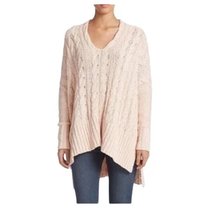 Suéter tejido con cable de ganchillo de gran tamaño Free People Top rosa cuello en V talla S 1151 - Imagen 1 de 5