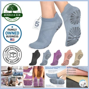 5 Pairs Women's Non Slip Athletic Socks for Yoga Pilates Barre and Hospital - Picture 1 of 8