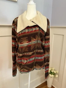 Lauren Ralph Lauren Jacke Damen L Southwest Aztec Sherpa gefüttert Kragen Strick - Bild 1 von 8