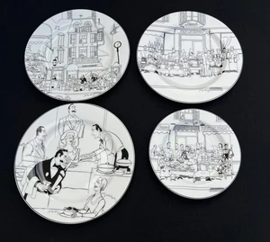 Epoch Collection Le Restaurant Plate Set by H. Montiany French Bistro Art 4 Pcs - Picture 1 of 24