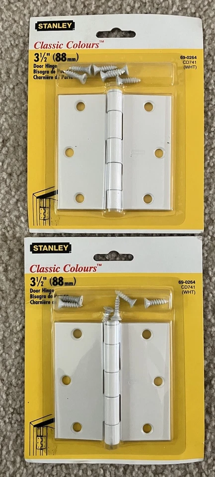 Lote de 2 Bisagras de Puerta Stanley Esmalte Horneado Acero Blanco 3.5" 69-0264 CD741 ~ NUEVO Foto 1 de 3