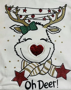 Camiseta para niña Holiday Time "Oh Deer!"... Lentejuelas rojas y plateadas reversibles - Imagen 1 de 8