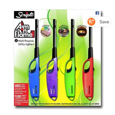 New Scripto AIM 'N Flame Camping Multi-Purpose Lighters, (Total Pack of 4)
