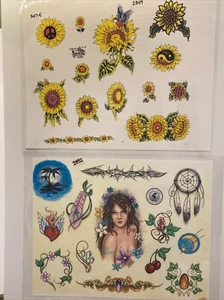 2 Sheets Shane Hart Tattoo Brand  1994 Tattoo Flash Wall Art Tribal Sunflowers - Picture 1 of 5