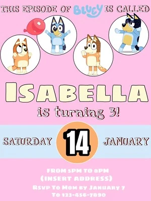 Customizable Bluey Birthday Invite - Digital Copy - Image 1 of 2