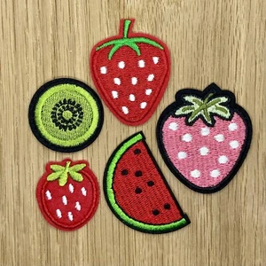 5 Large Embroidered Iron On Patch Motif, Strawberry, Melon, Kiwi, Fruit,Freepost - Picture 1 of 5