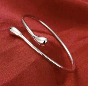 Women’s 925 Sterling Silver Smooth Tear Water Drop Cuff Open Bangle Bracelet - Picture 1 of 6
