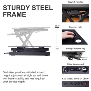 Rocelco 40" Standing Desk Converter with ACUSB and Dual Monitor Stand - Black - Picture 1 of 8