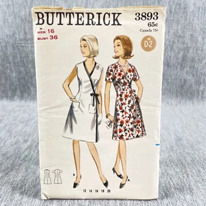 Butterick 3893 Wrap Dress with V Neck Misses Size 16 Vintage Sewing Pattern - Picture 1 of 9