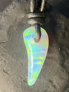 Handmade Australia large solid rainbow opal Dragon’s Tooth pendant leather cord - Picture 1 of 6