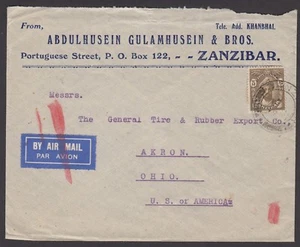 Sansibar 1934 Abdulhusein Gulamhusein & Bros Händlerbrief geschickt Luftpost nach USA - Bild 1 von 1