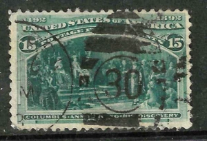 Sc #238 NUMBER 30 Fancy Cancel 15 Cent Columbian 1893 US 2F24 - Picture 1 of 2