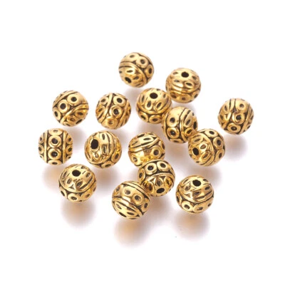 100pc Antique Golden Tibetan Alloy Beads Round Nickel Free Mini Metal Spacer 8mm - Image 1 of 2