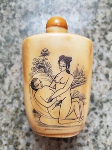 Chinese Old Carved Erotic Parfume Bottle 3,5 In. - Picture 1 of 2