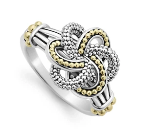 NEW LAGOS LOVE KNOT 925 STERLING SILVER & 18K GOLD Two-Tone LOVE KNOT Ring 7 - Picture 1 of 17