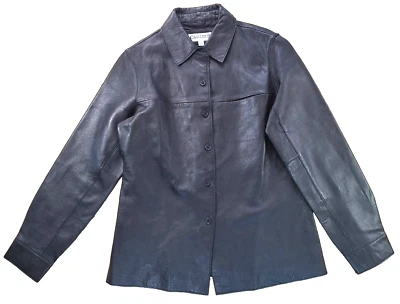 Clothes Revue 100 % cuero suave cordero camisa chaqueta abrigo mujer talla 8 negro Foto 1 de 4