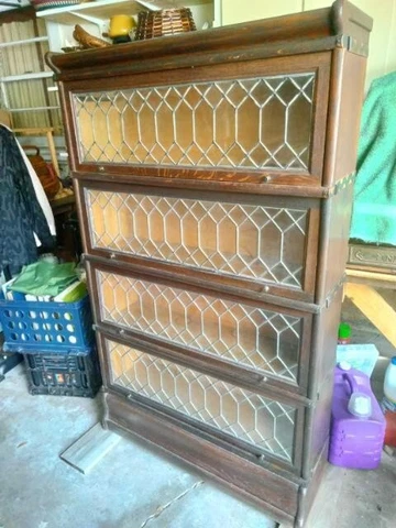 Macey Leaded Glass 4 Stack Oak Lawyer Bookcase Cover