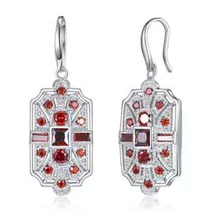 Fashion Silver Princess Cut Red Cubic Zirconia Cz Art Deco Earrings Jewelry - Picture 1 of 3