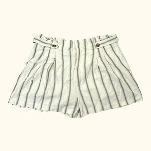 Gilli Womens Relaxed Lined Ribbed Pleated Plus 3X Striped Linen Blend Tan Shorts - Picture 1 of 10