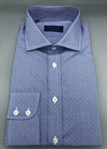 HILDITCH & KEY Hemd blau mit Punkten Shirt, UK:18, EU:45, UVP:175£! - Bild 1 von 11