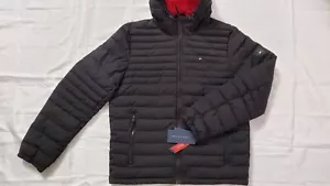 NEW TOMMY HILFIGER MEN'S STRETCH PACKABLE HOODED BLACK PUFFER JACKET SIZE M - Picture 1 of 4