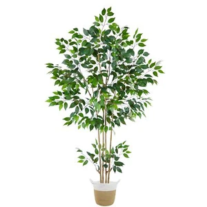 Artificial Ficus Tree 6ft Tall Silk Fake Ficus Leaves Plant With Basket Indoor O - Picture 1 of 7