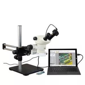 OMAX 6-50X Stereo Microscope+Boom Stand+54 LED Ring Light+5MP USB Digital Camera - Picture 1 of 9
