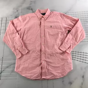 Ralph Lauren Button Down Shirt Boys 20 Pink Long Sleeve Cotton Embroidered Logo - Picture 1 of 8