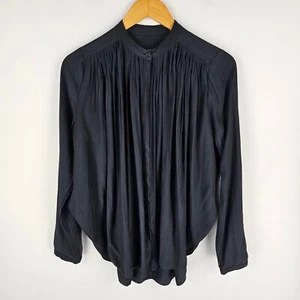 Country Road Top Womens Size XS Black Draped Button Front Pleated Long Sleeve - Picture 1 of 8
