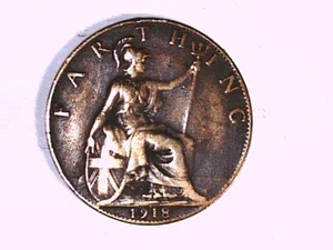 GREAT BRITAIN 1918 One Farthing Geo V Extra FINE - Picture 1 of 4