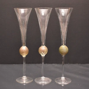 Set 3 Soho Gold by UNION STREET Art GLASS Champagne Flutes Glasses Toasting Stem - Picture 1 of 9