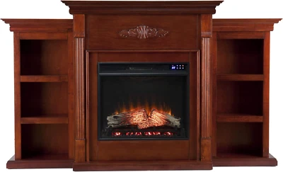 Tennyson Electric Fireplace with Bookcases, New Mahogany - Image 1 of 4