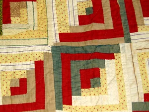 Vintage Log Cabin Hand Stitched Handmade Patchwork Quilt 70" x 70" - Picture 1 of 15