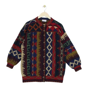 Cárdigan liso Penny vintage para mujer talla 16 multicolor geométrico grueso tejido - Imagen 1 de 15
