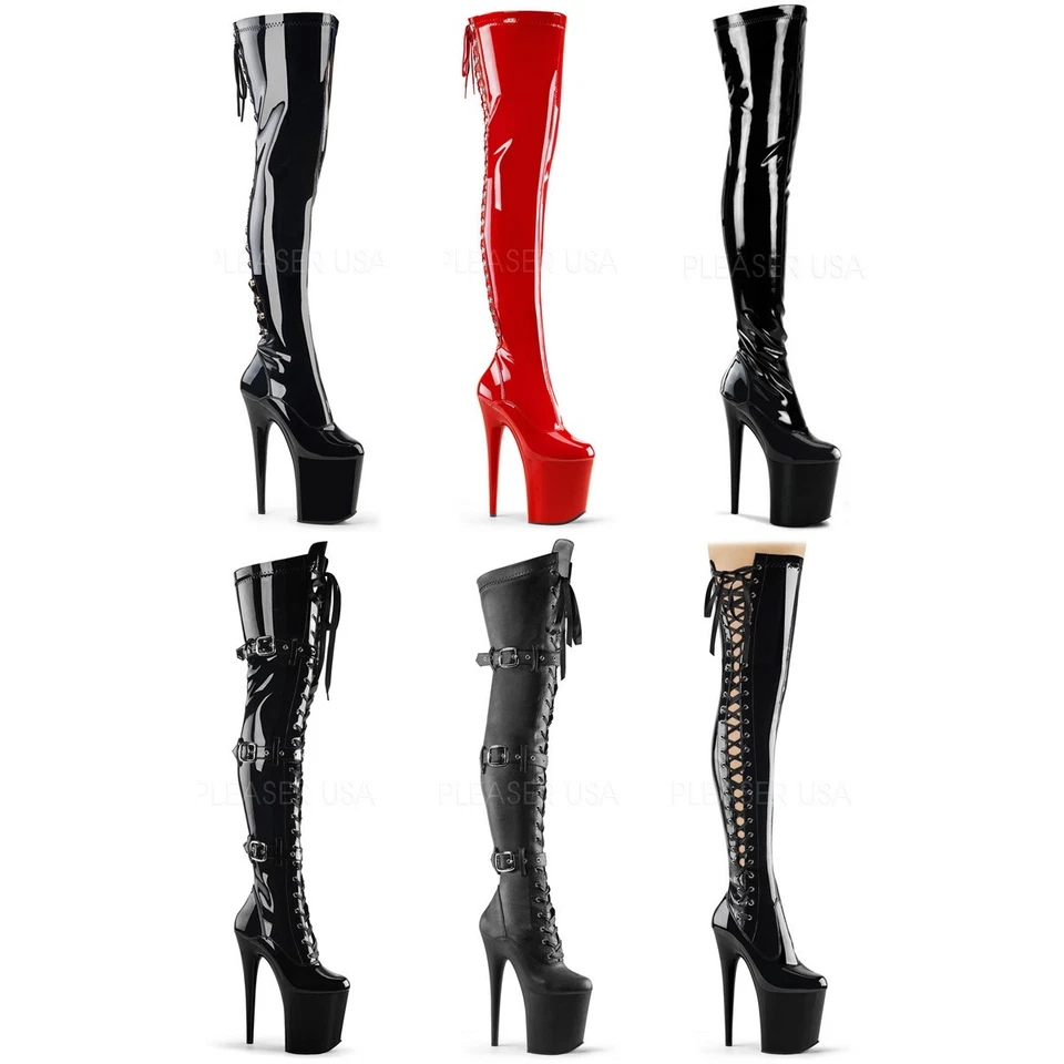 Pleaser 8" Heel Stretch Thigh Boot W/Buckled Straps Adult Women Boots Flam30Xx - Image 1 of 1