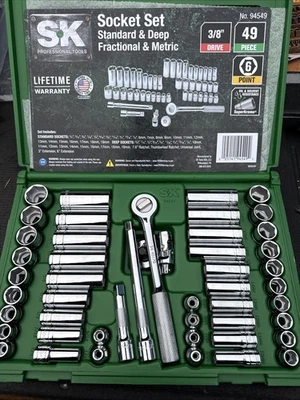 SK Tools USA Nos 3/8” Drive 49pc Socket Set 94549 Thumbwheel Metric SAE - Image 1 of 4