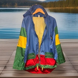 Vintage 90er Jacke Windbreaker Unisex bunt Kapuze viele Taschen L - Bild 1 von 6