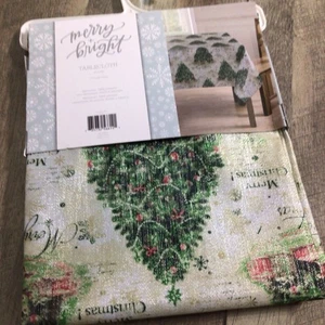 Merry Bright Christmas Trees 70" Round Tablecloth Polyester - Picture 1 of 7